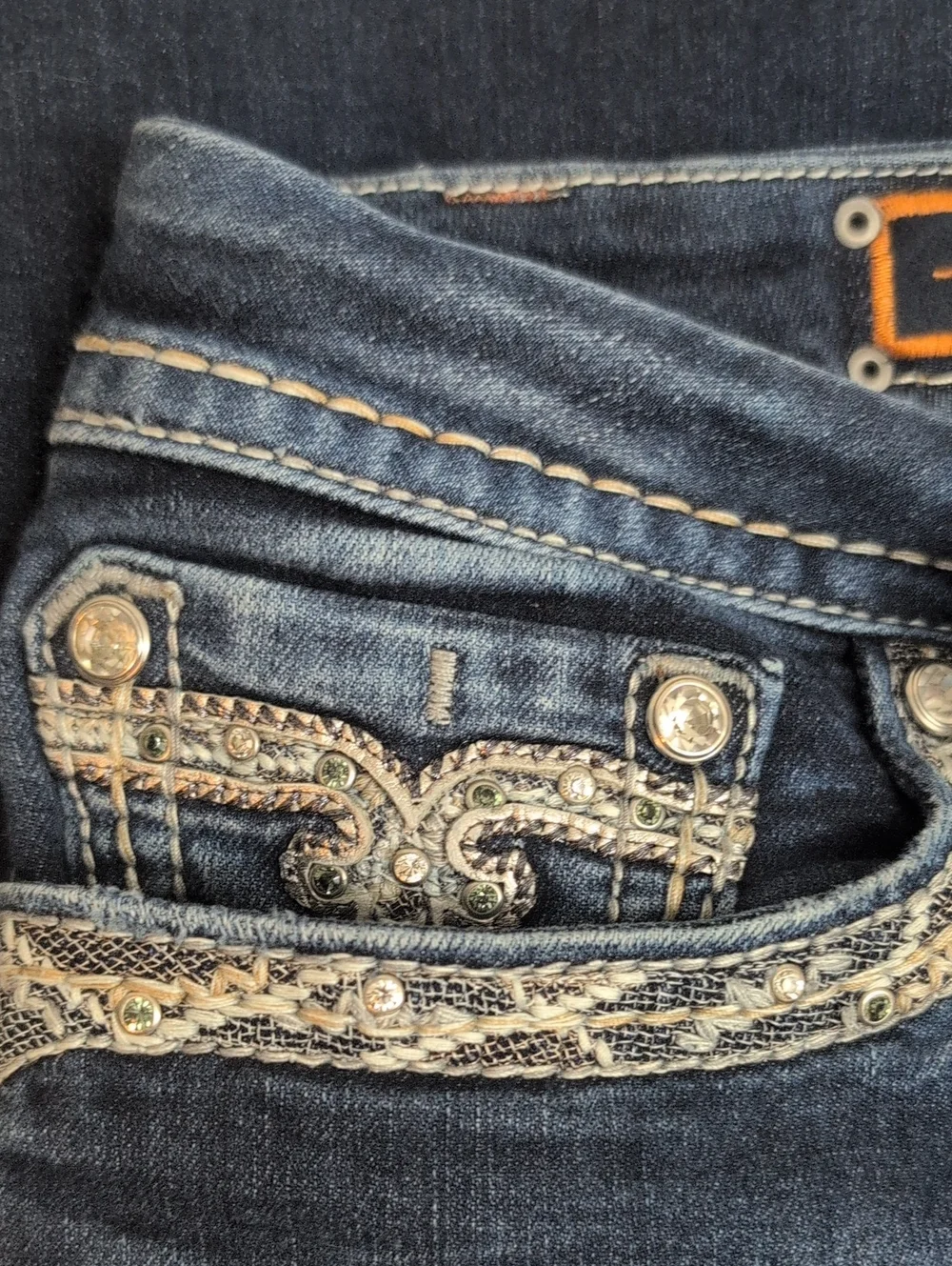 Rock Revival Tansy Jeans Women’s 34 Mid Rise Curvy Bootcut Dark Wash Bling